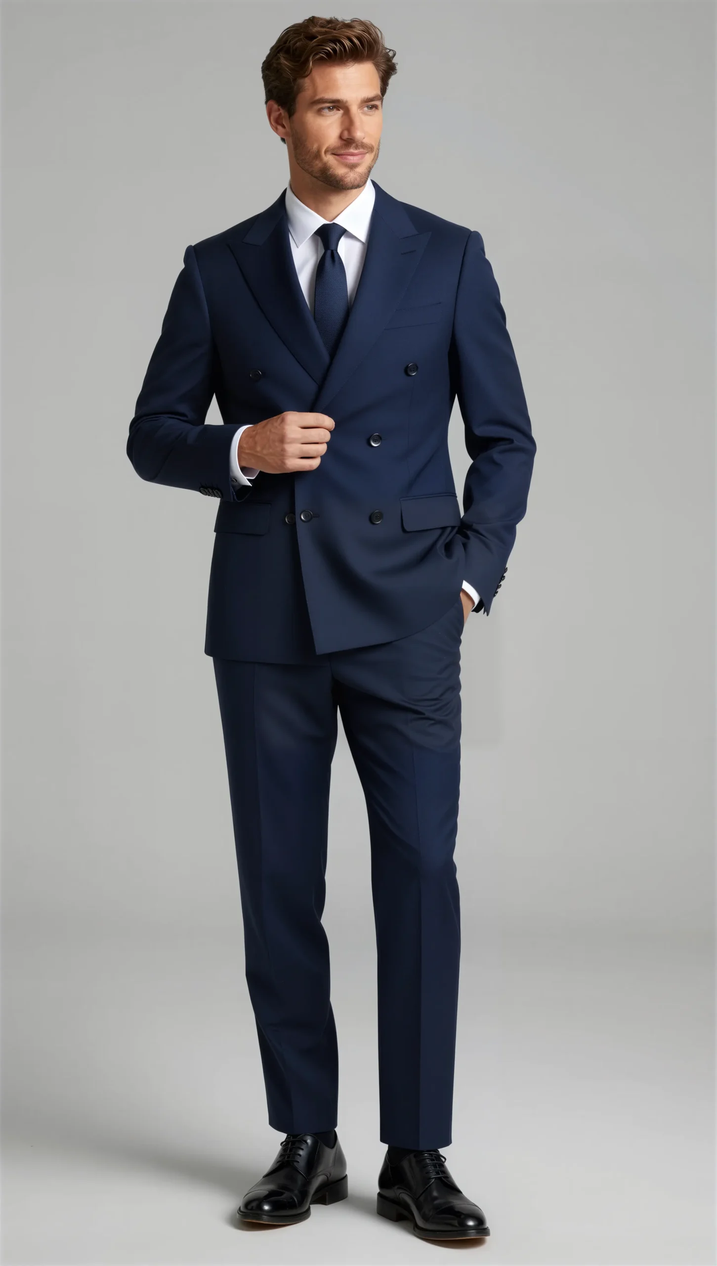 Two piece double breasted peak navy blue