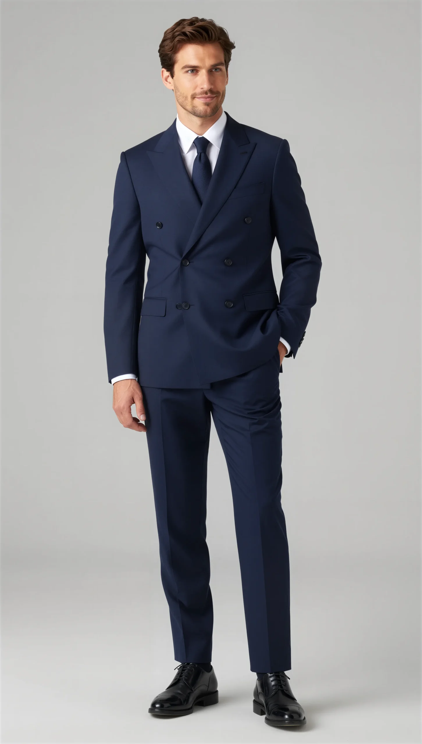 Two piece double breasted peak navy blue