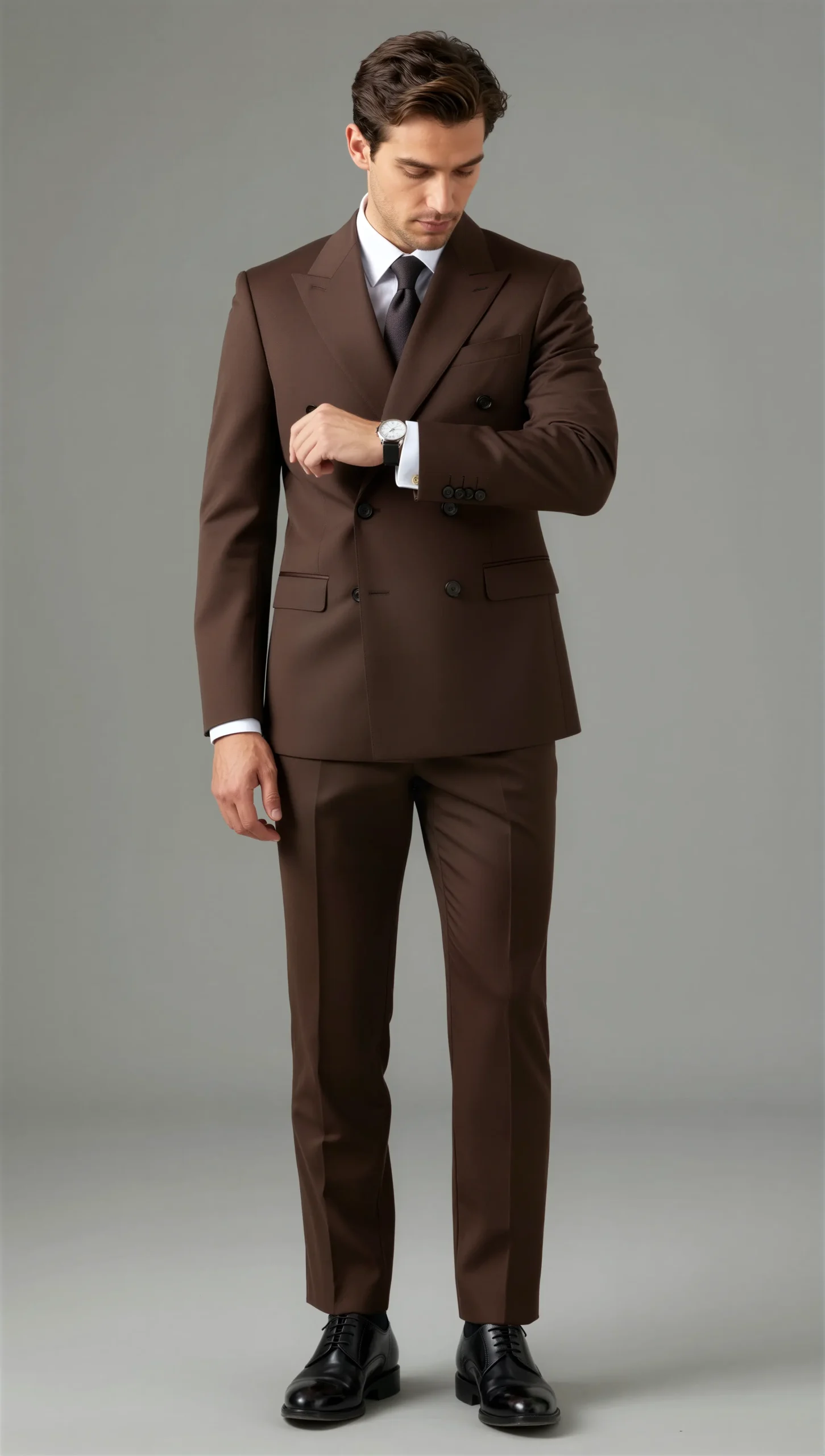 Two piece double breasted peak Brown chocolate