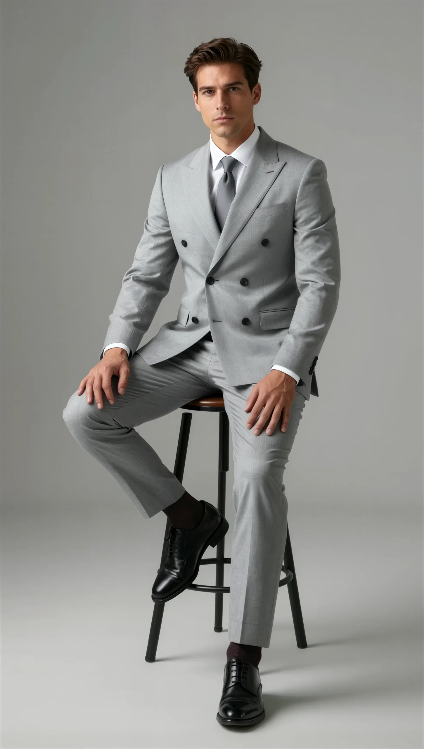 Two piece double breasted peak Light grey