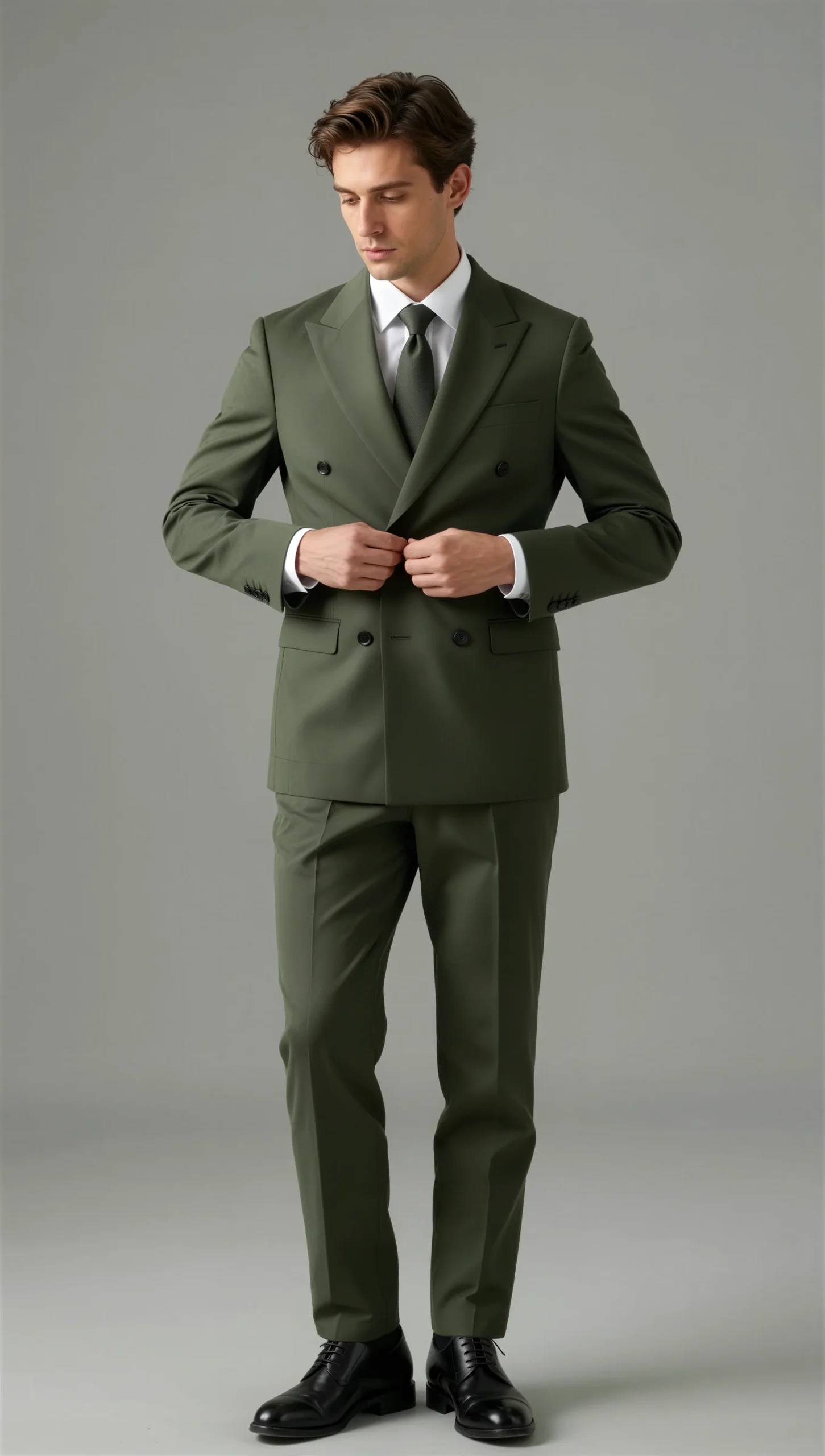 Two piece double breasted peak Olive dark green