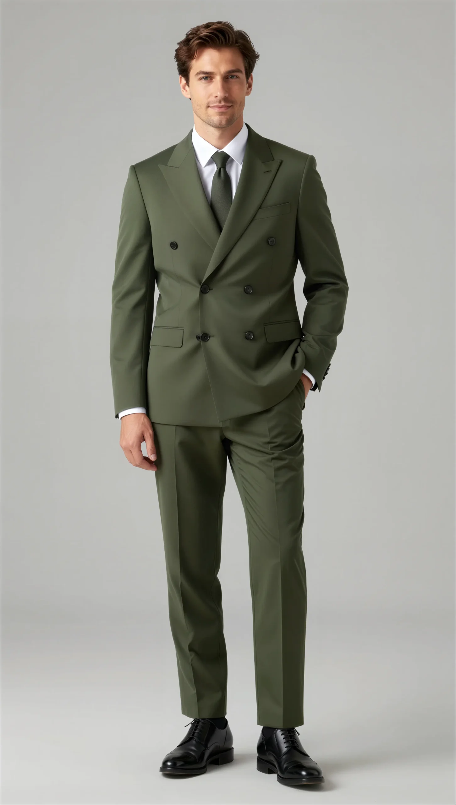 Two piece double breasted peak Olive dark green