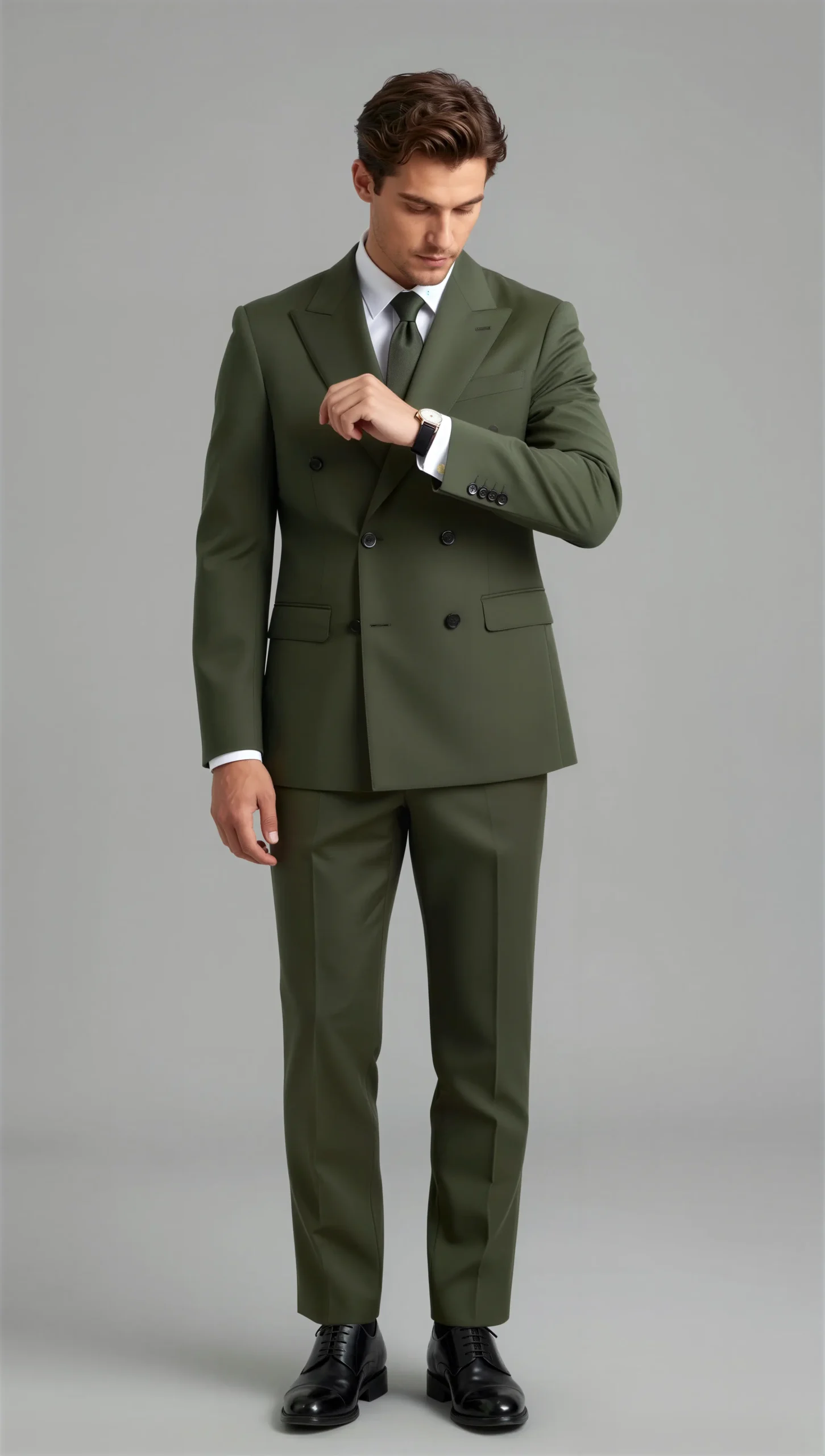 Two piece double breasted peak Olive dark green