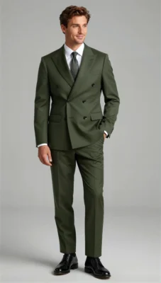 Two piece double breasted peak Olive dark green