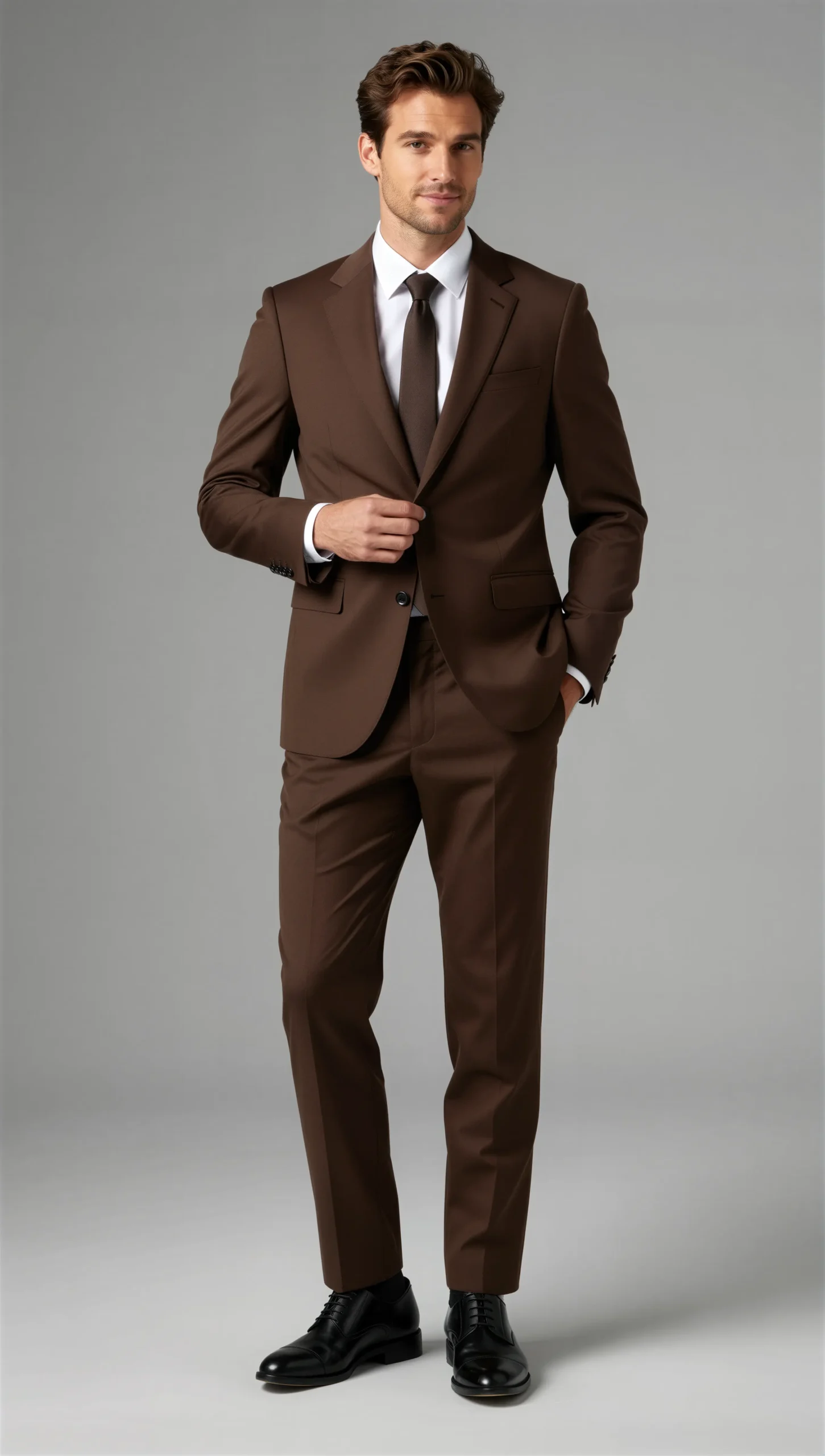 Two piece single breasted notch Brown chocolate