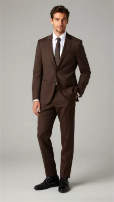 Two piece single breasted notch Brown chocolate