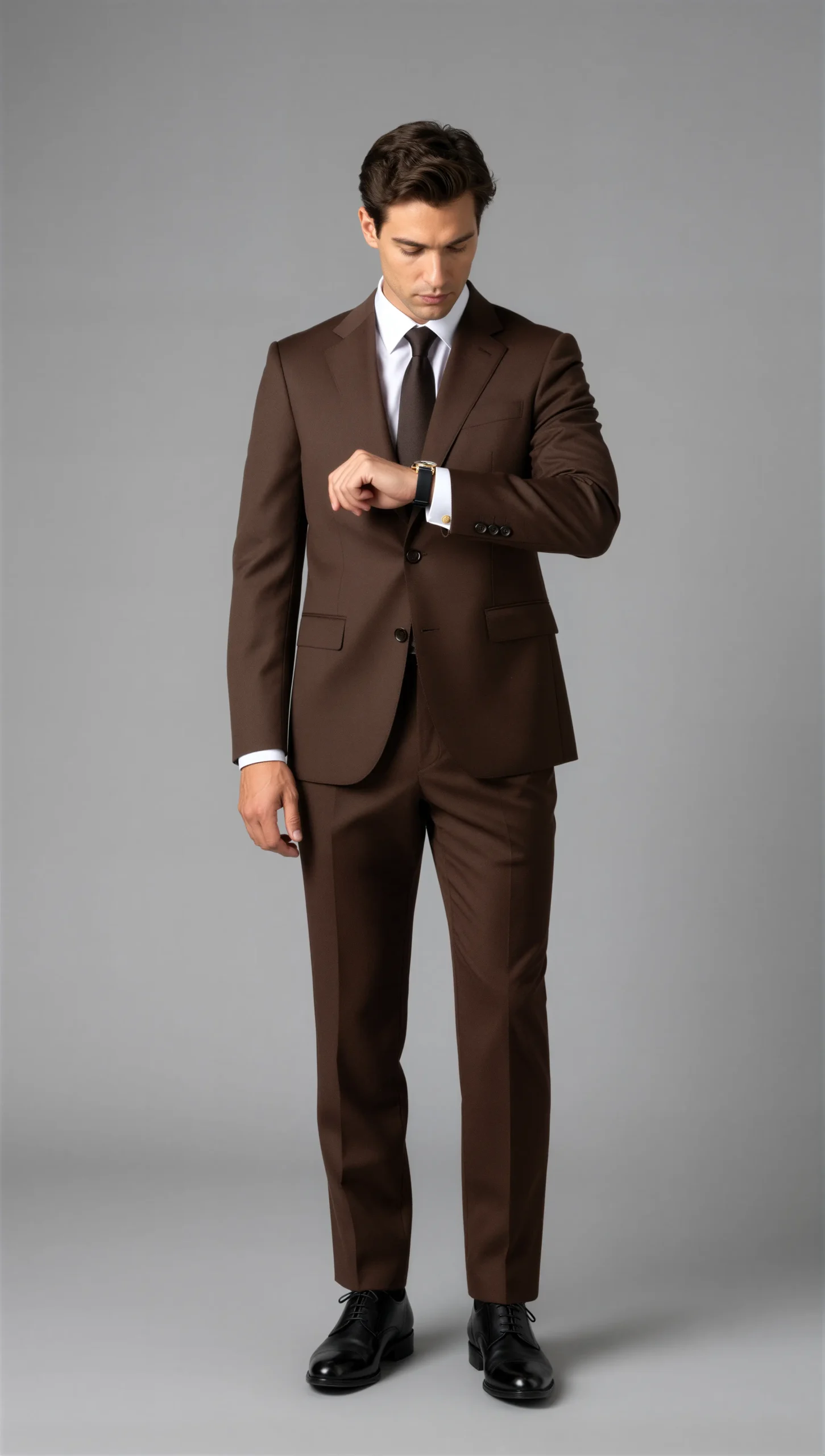 Two piece single breasted notch Brown chocolate