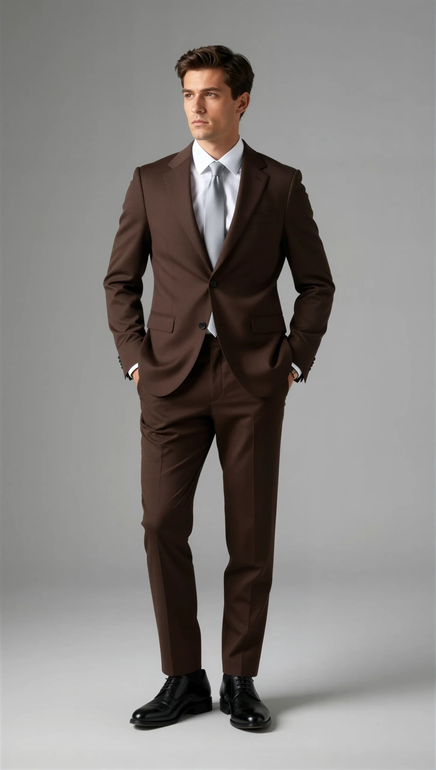Two piece single breasted notch Brown chocolate