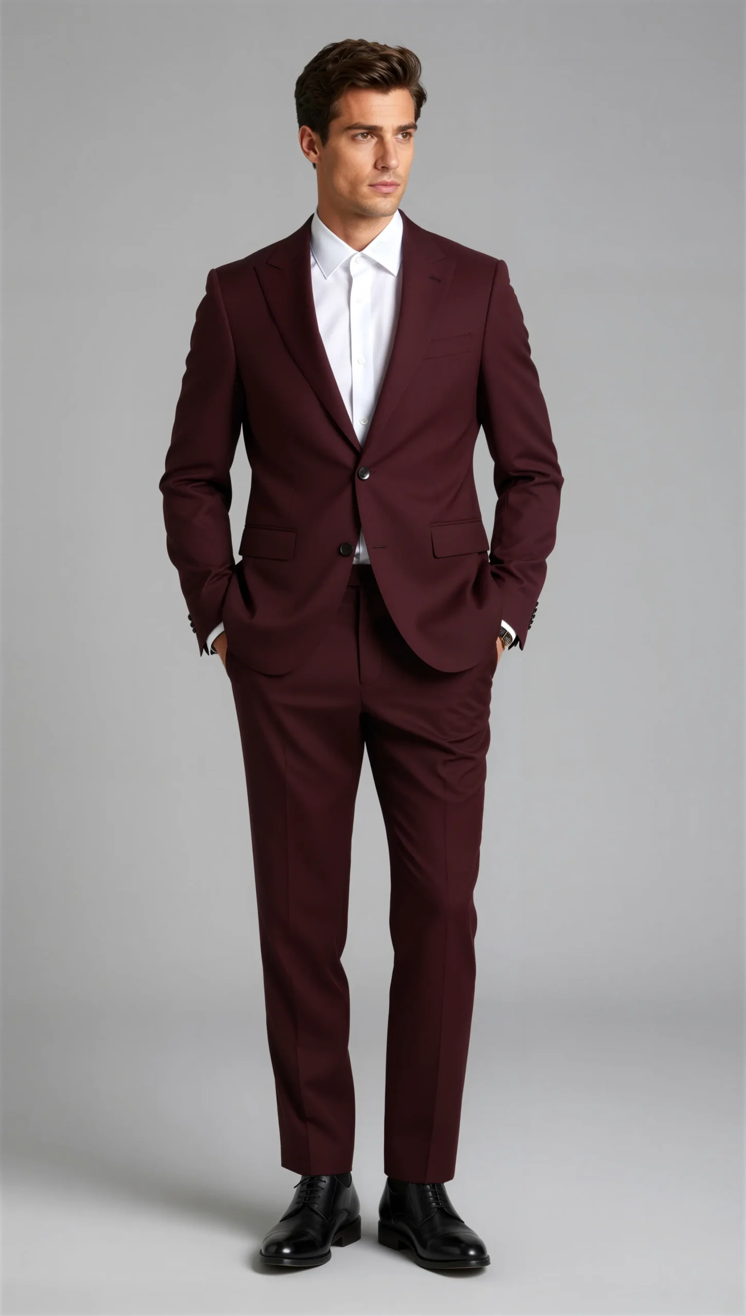 Two piece single breasted notch Burgundy wine