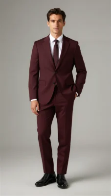 Two piece single breasted notch Burgundy wine