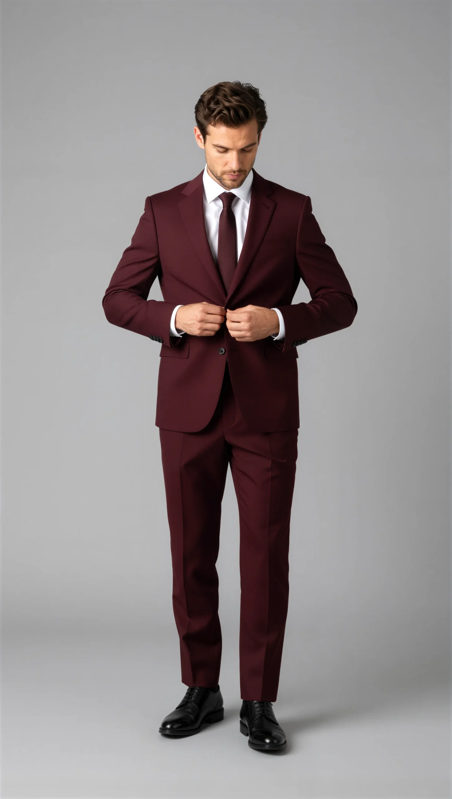 Two piece single breasted notch Burgundy wine