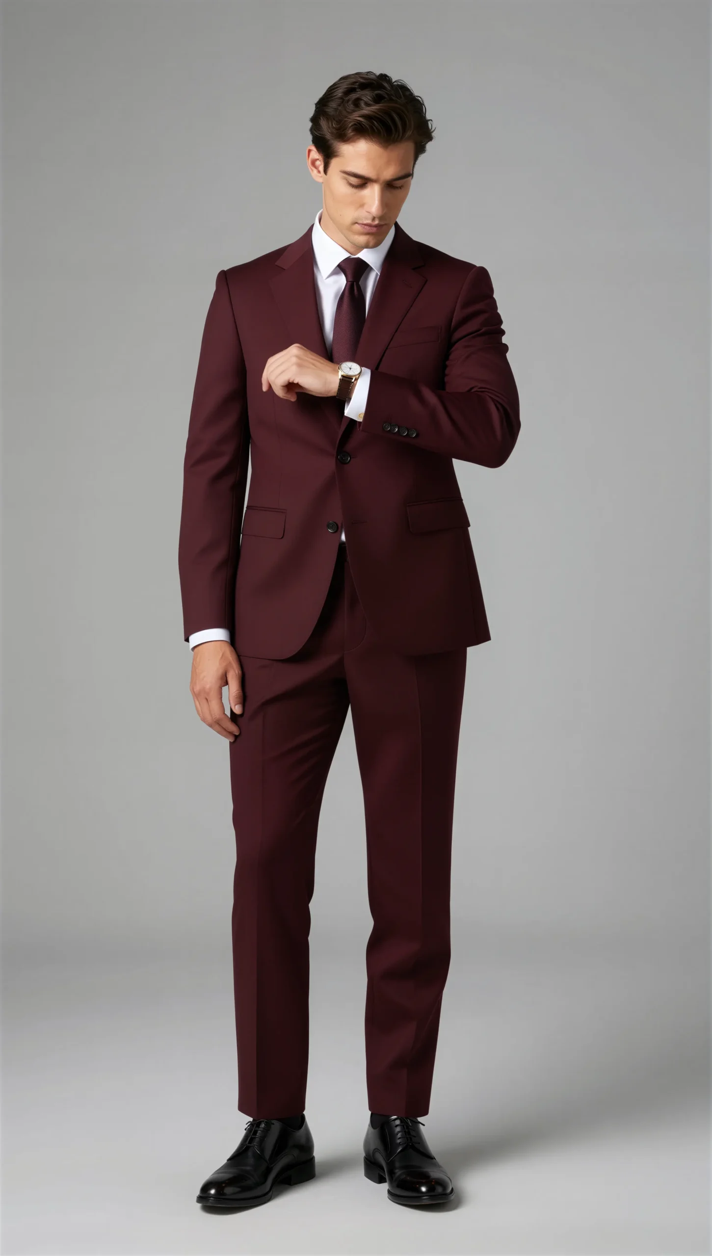 Two piece single breasted notch Burgundy wine
