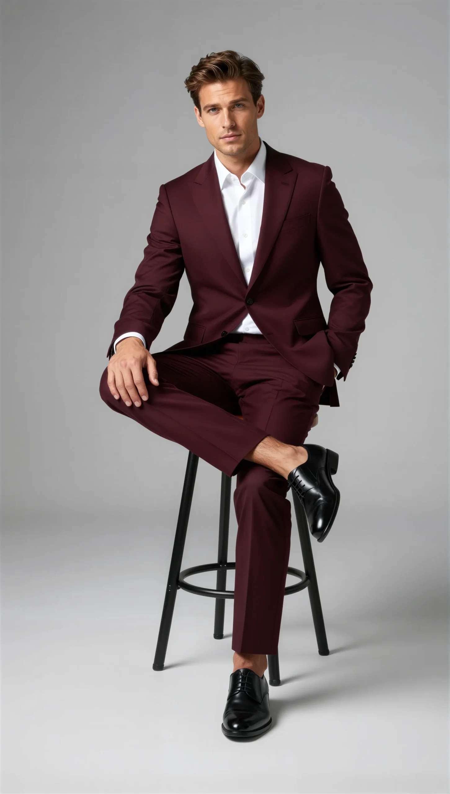 Two piece single breasted notch Burgundy wine