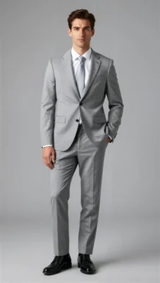 Two piece single breasted notch light grey