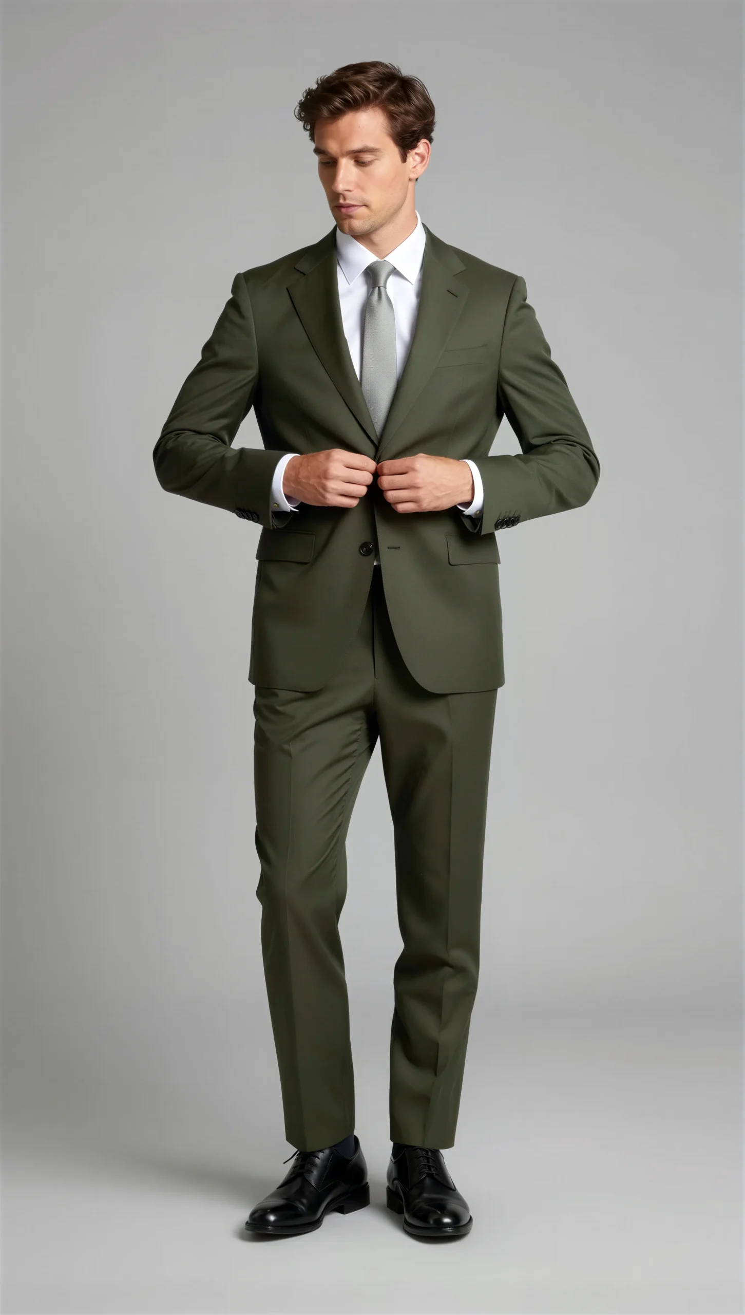 Two piece single breasted notch olive dark green