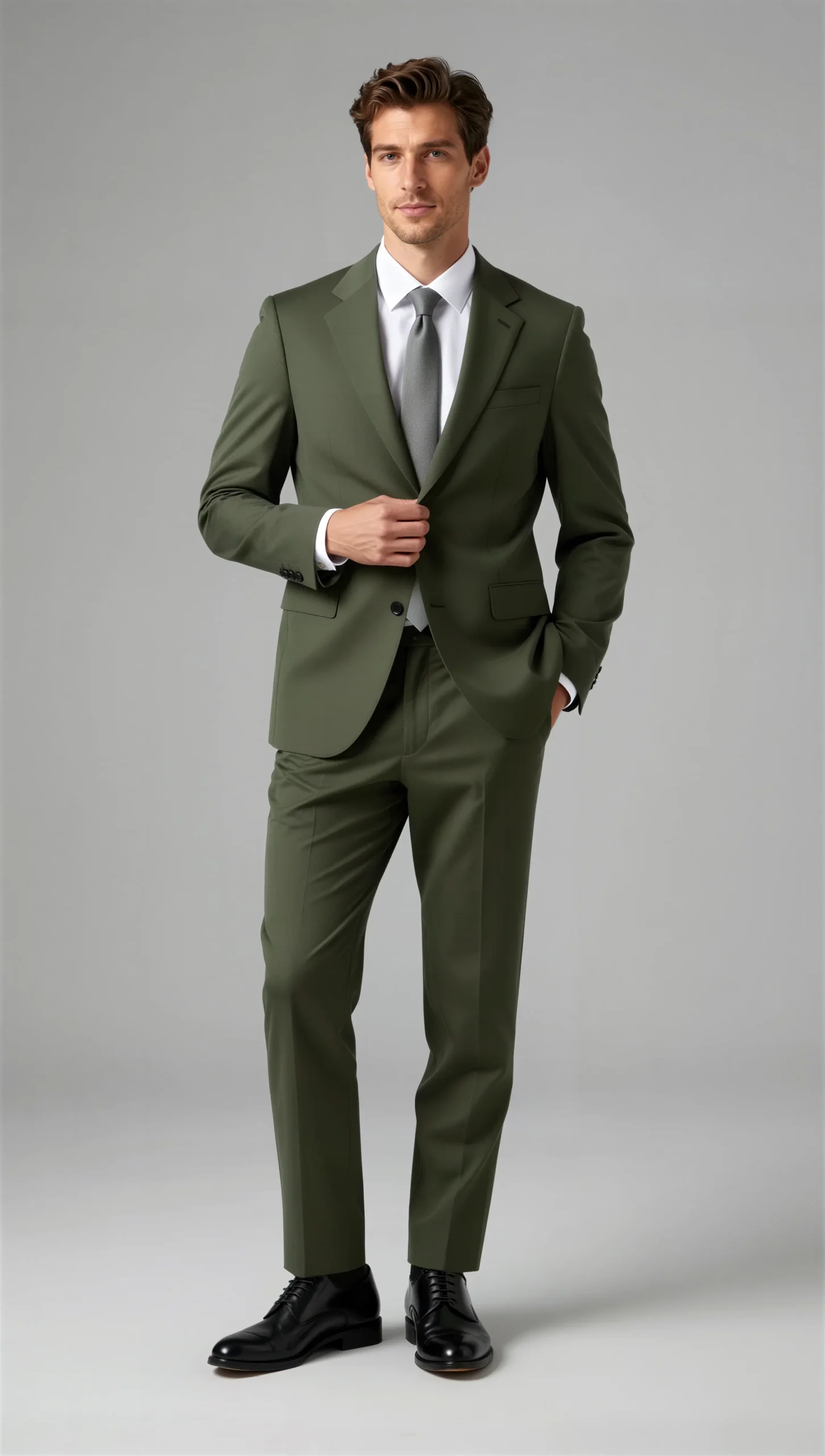 Two piece single breasted notch olive dark green