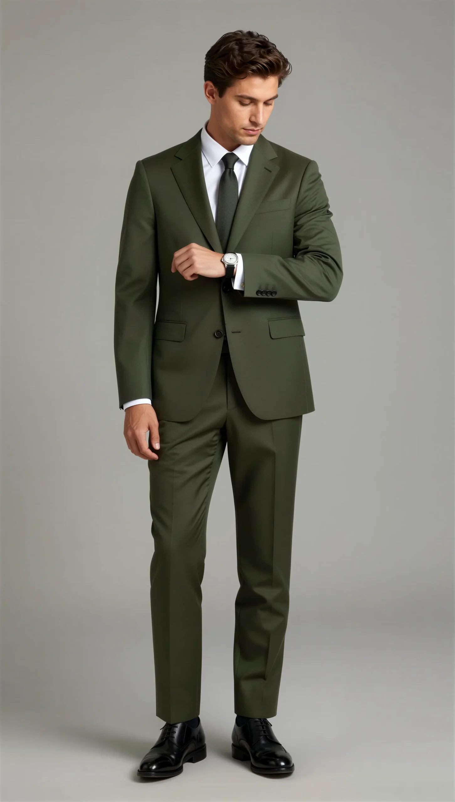 Two piece single breasted notch olive dark green