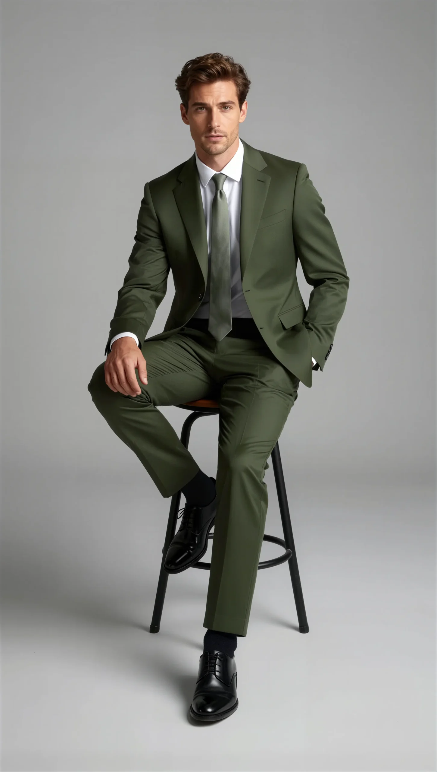 Two piece single breasted notch olive dark green