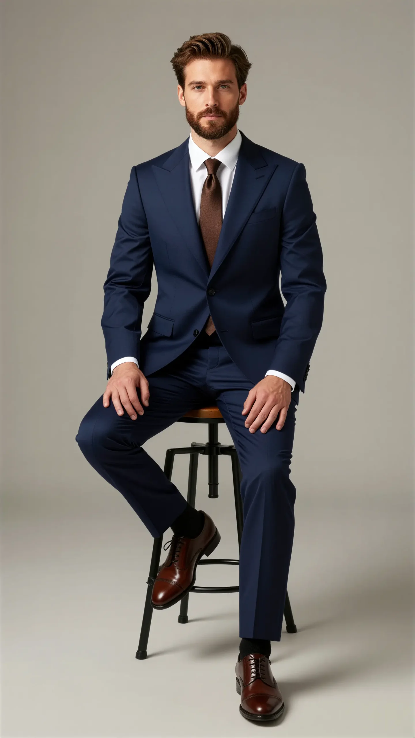 Two piece single breasted peak Lapel Navy blue