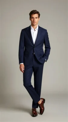 Two piece single breasted peak Lapel Navy blue