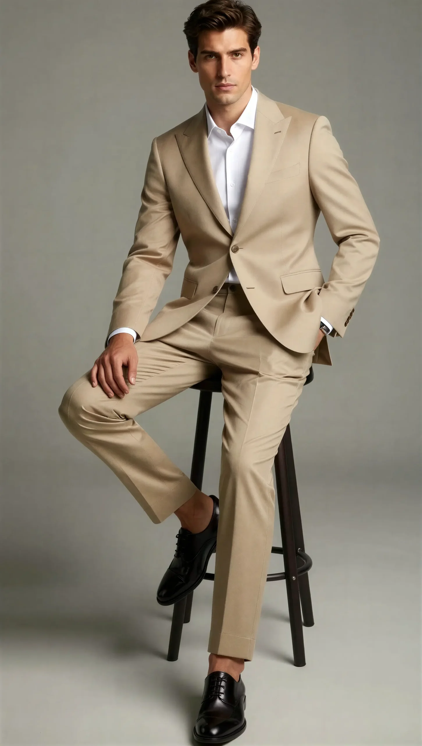Two piece single breasted peak Lapel Beige tan