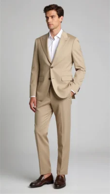 Two piece single breasted peak Lapel Beige tan