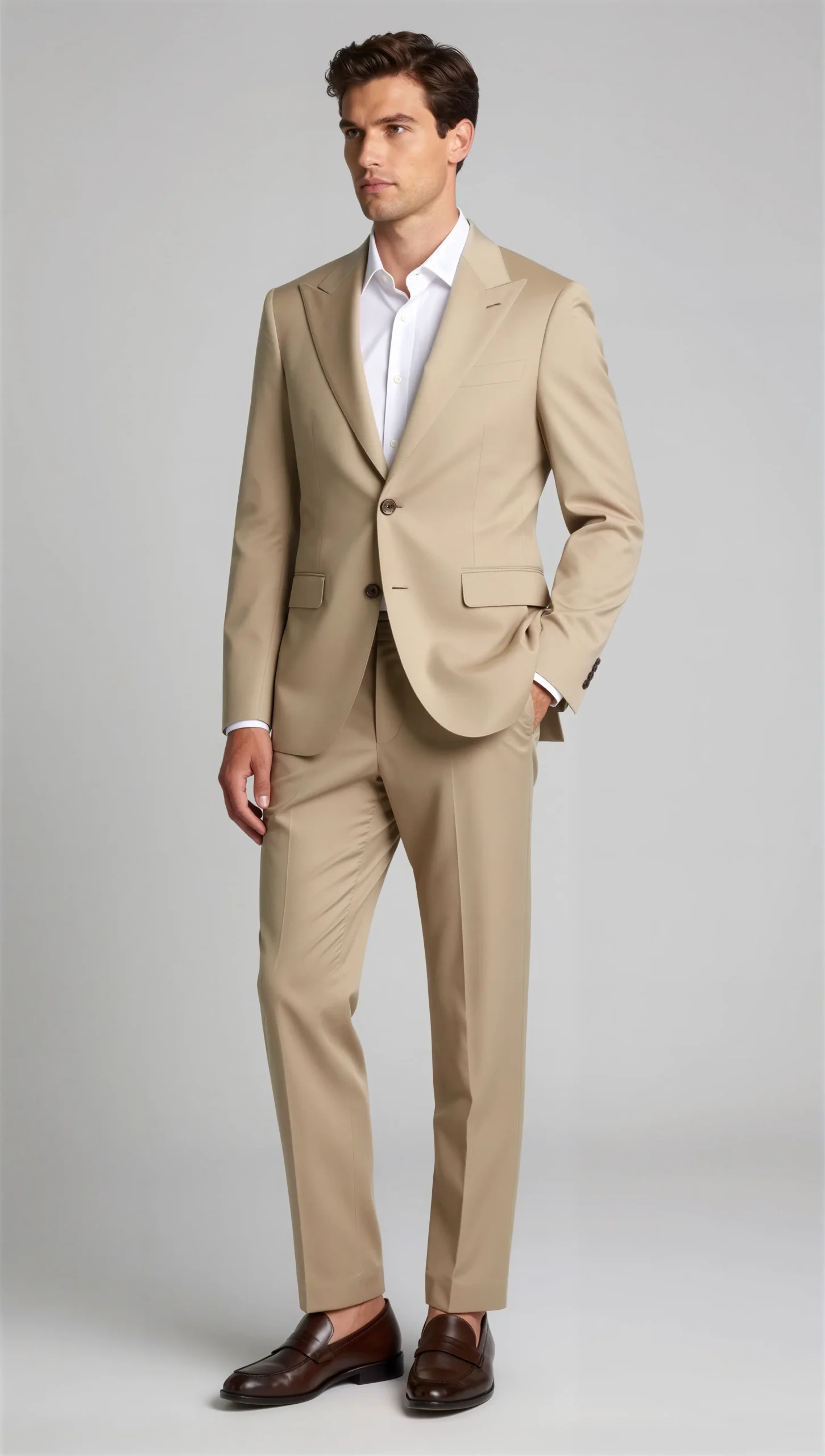 Two piece single breasted peak Lapel Beige tan