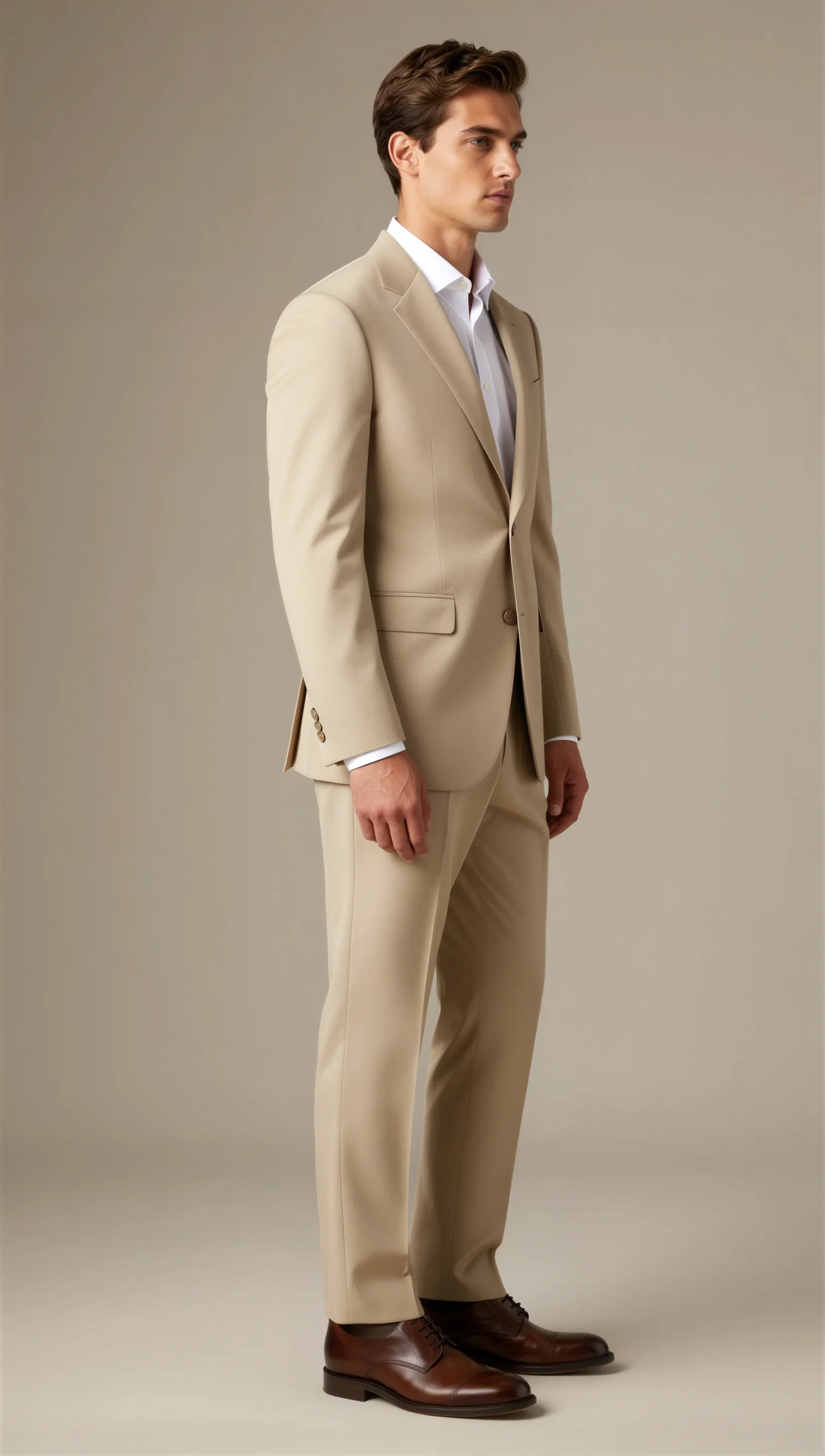 Two piece single breasted peak Lapel Beige tan