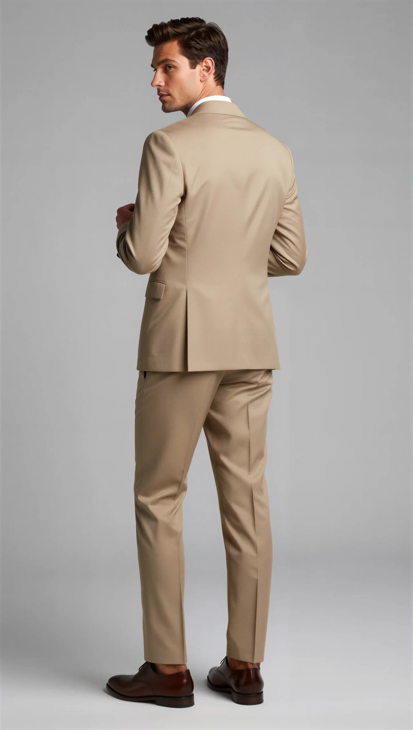 Two piece single breasted peak Lapel Beige tan
