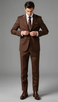 Two piece single breasted peak Lapel Brown chocolate