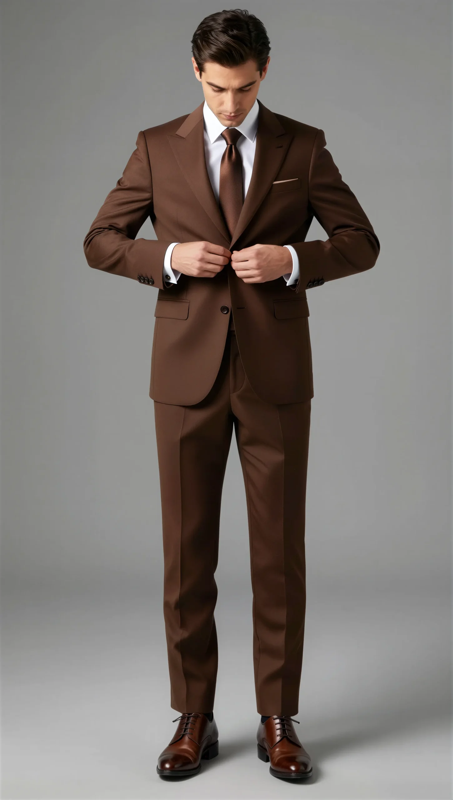 Two piece single breasted peak Lapel Brown chocolate