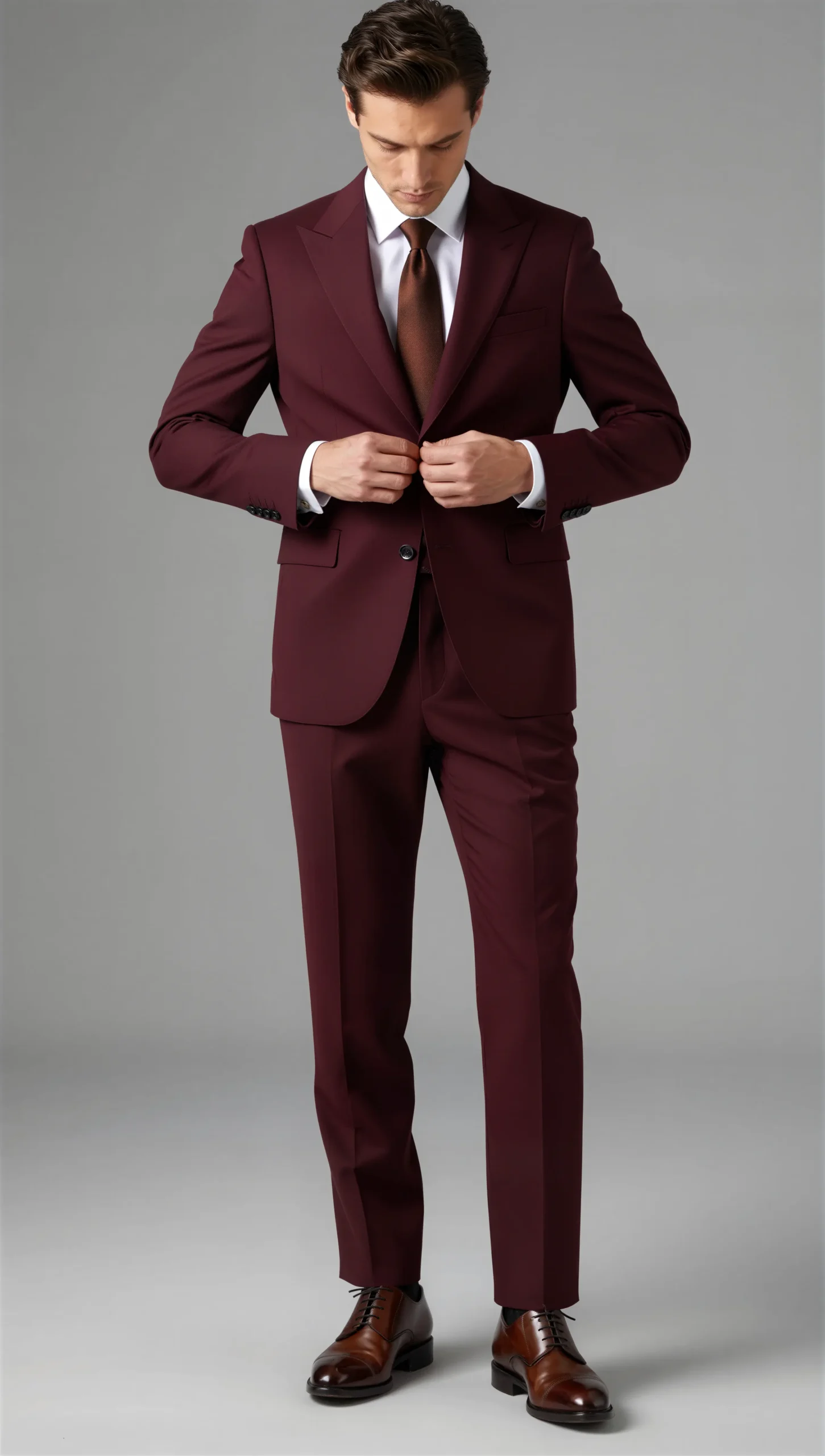 Two piece single breasted peak Lapel Burgundy wine