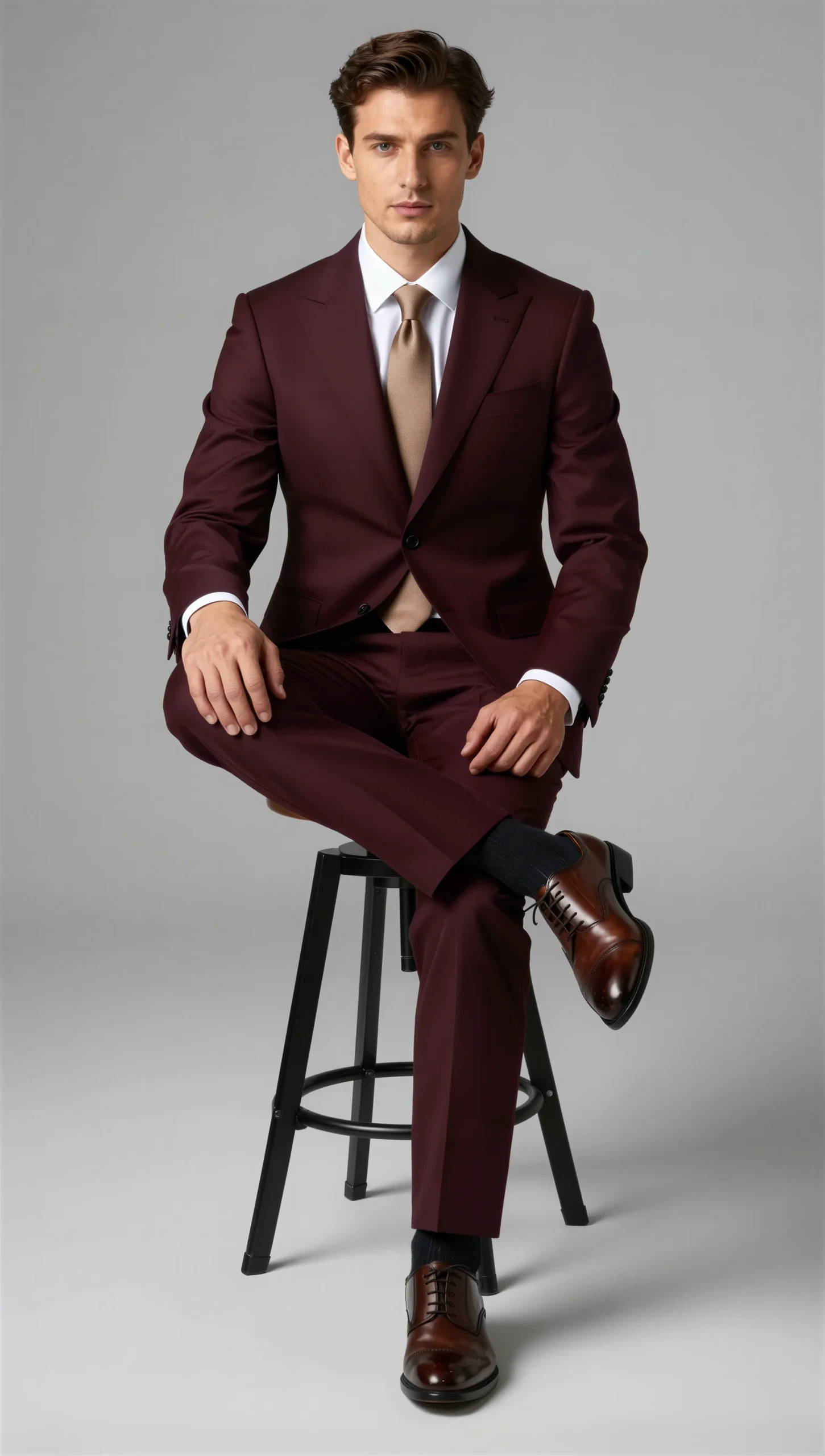 Two piece single breasted peak Lapel Burgundy wine