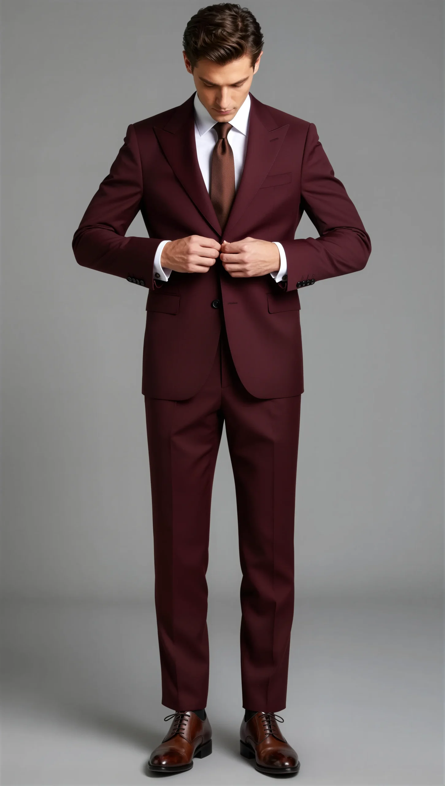 Two piece single breasted peak Lapel Burgundy wine