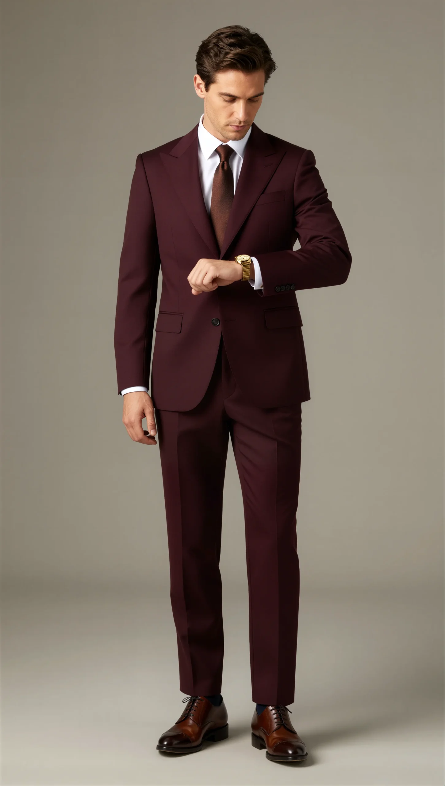Two piece single breasted peak Lapel Burgundy wine