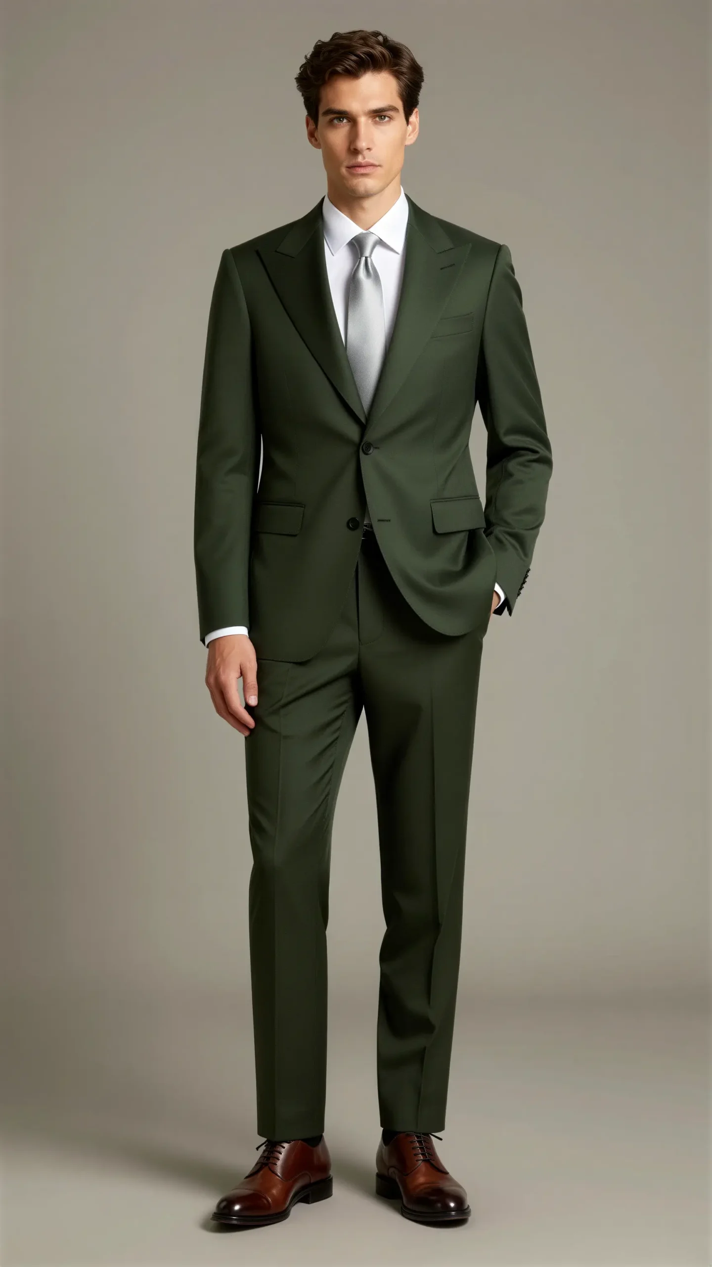 Two piece single breasted peak Lapel Olive dark green