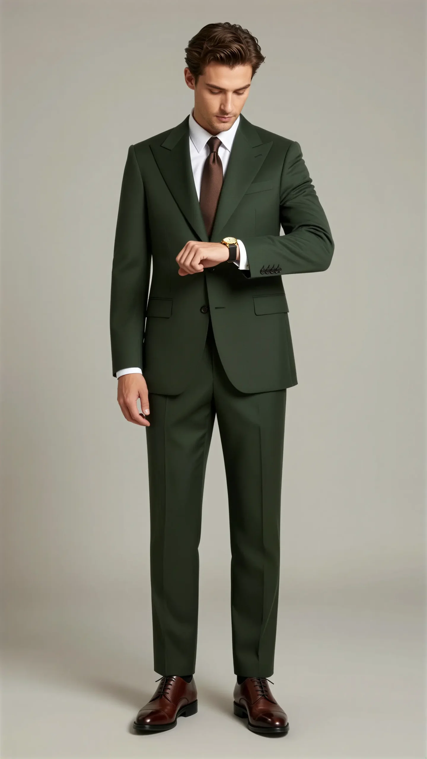 Two piece single breasted peak Lapel Olive dark green