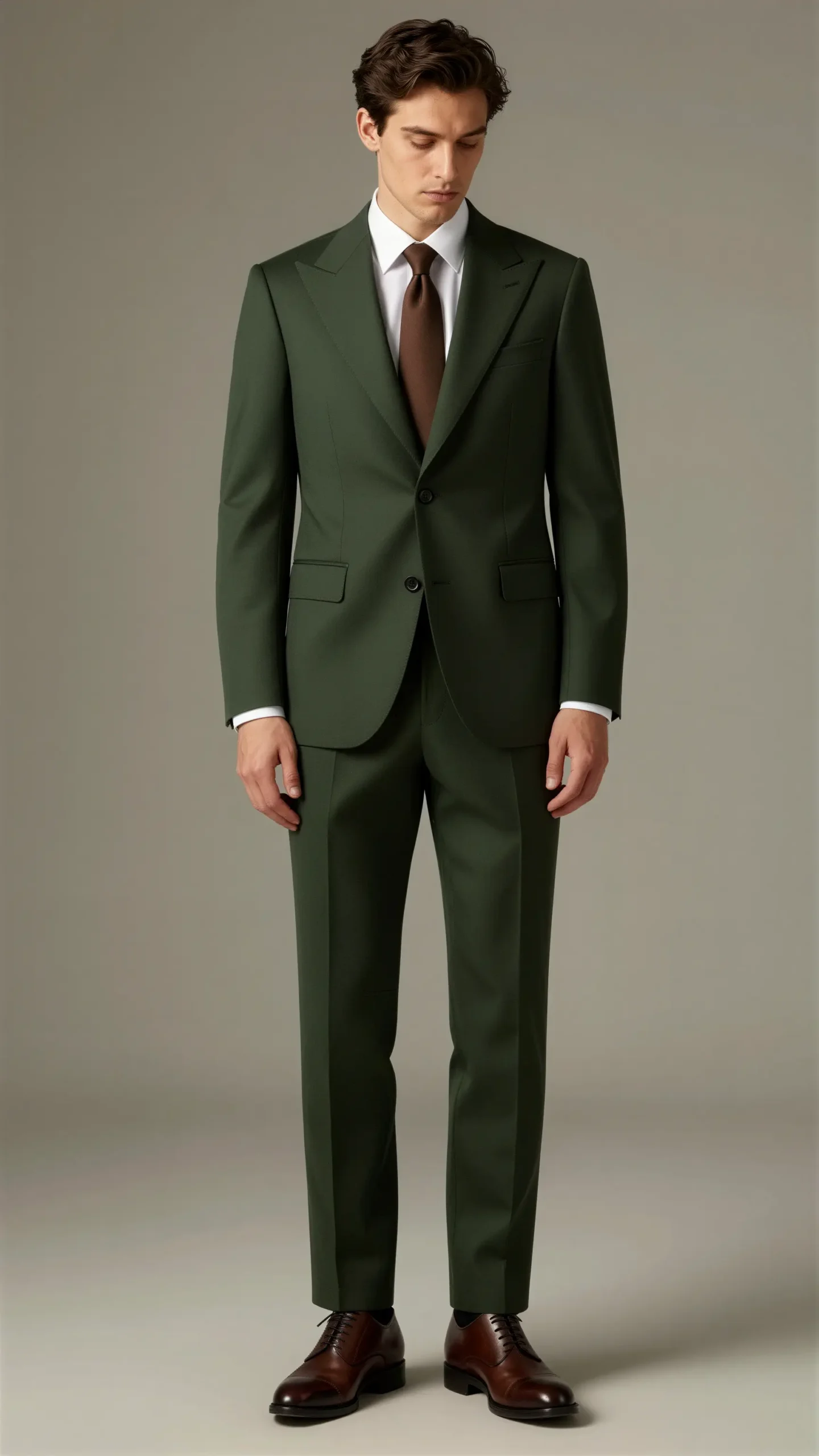 Two piece single breasted peak Lapel Olive dark green