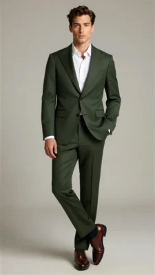 Two piece single breasted peak Lapel Olive dark green