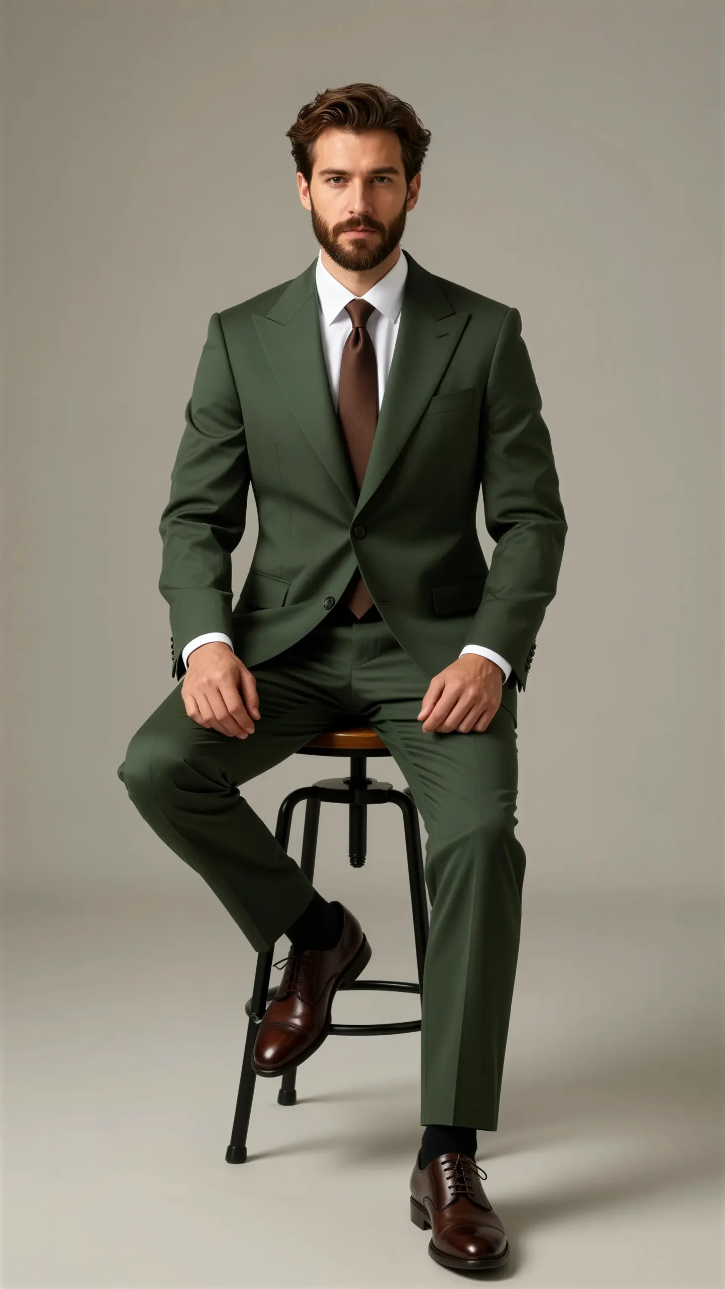Two piece single breasted peak Lapel Olive dark green