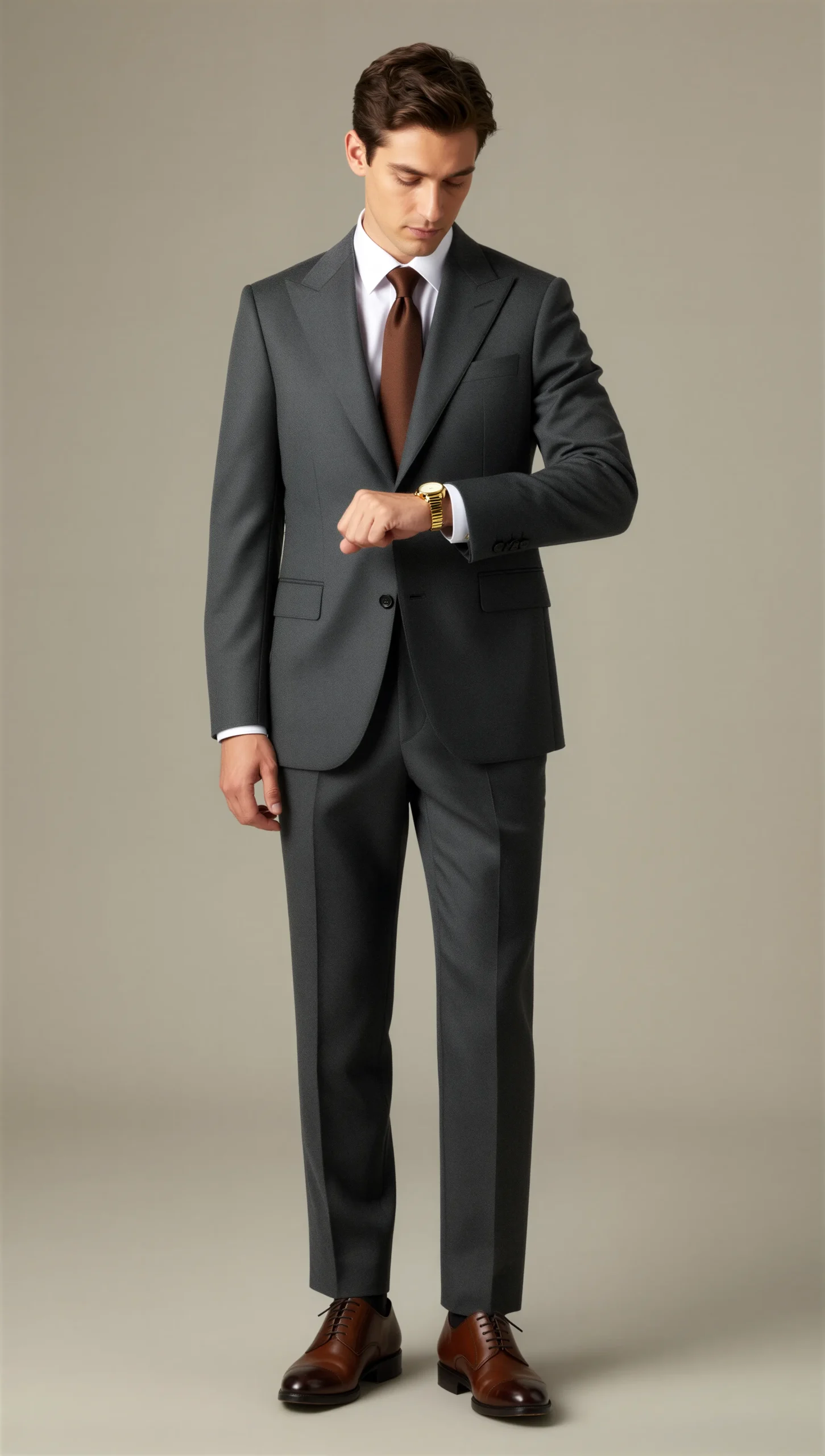 Two piece single breasted peak charcoal grey