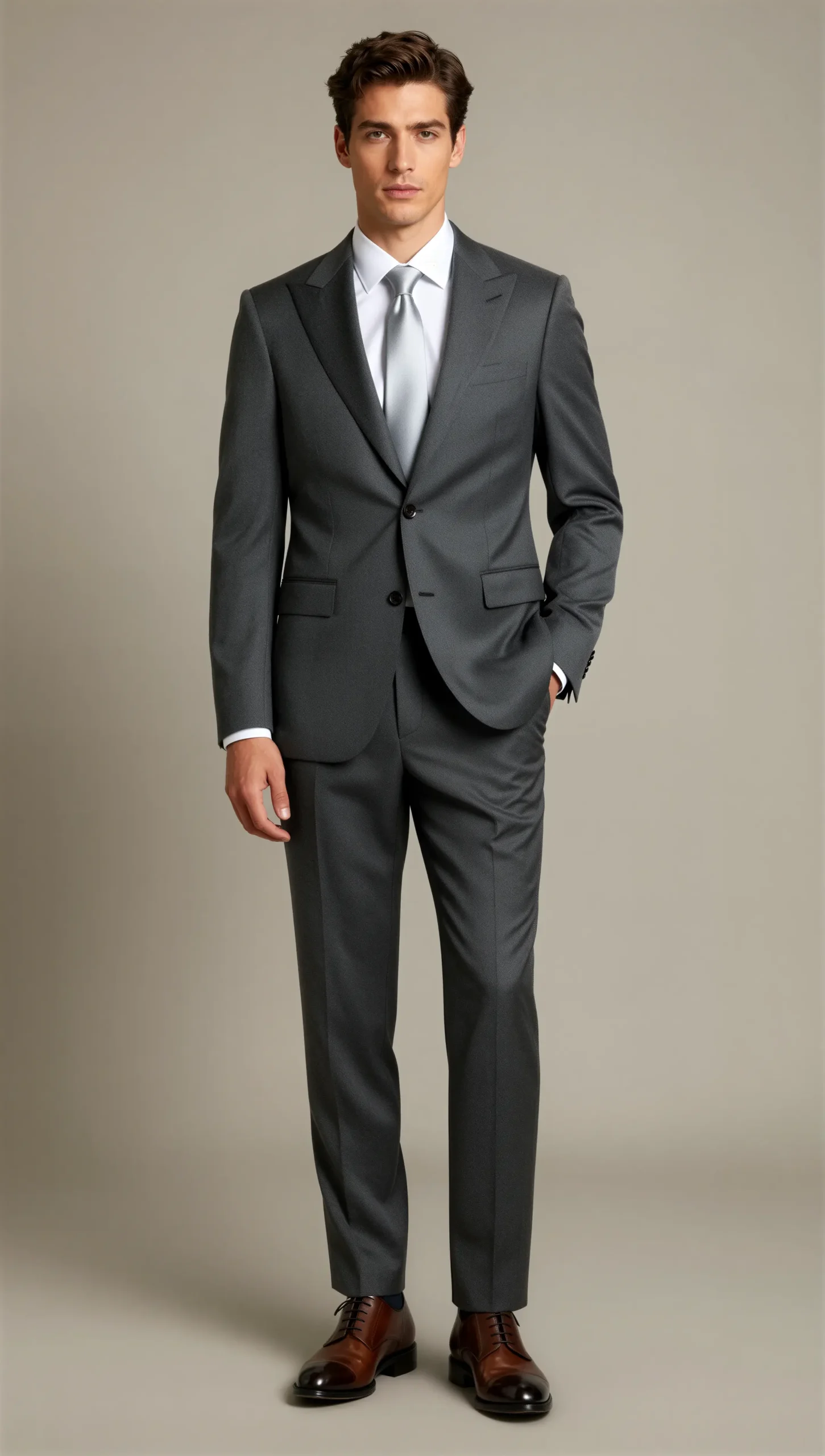 Two piece single breasted peak charcoal grey