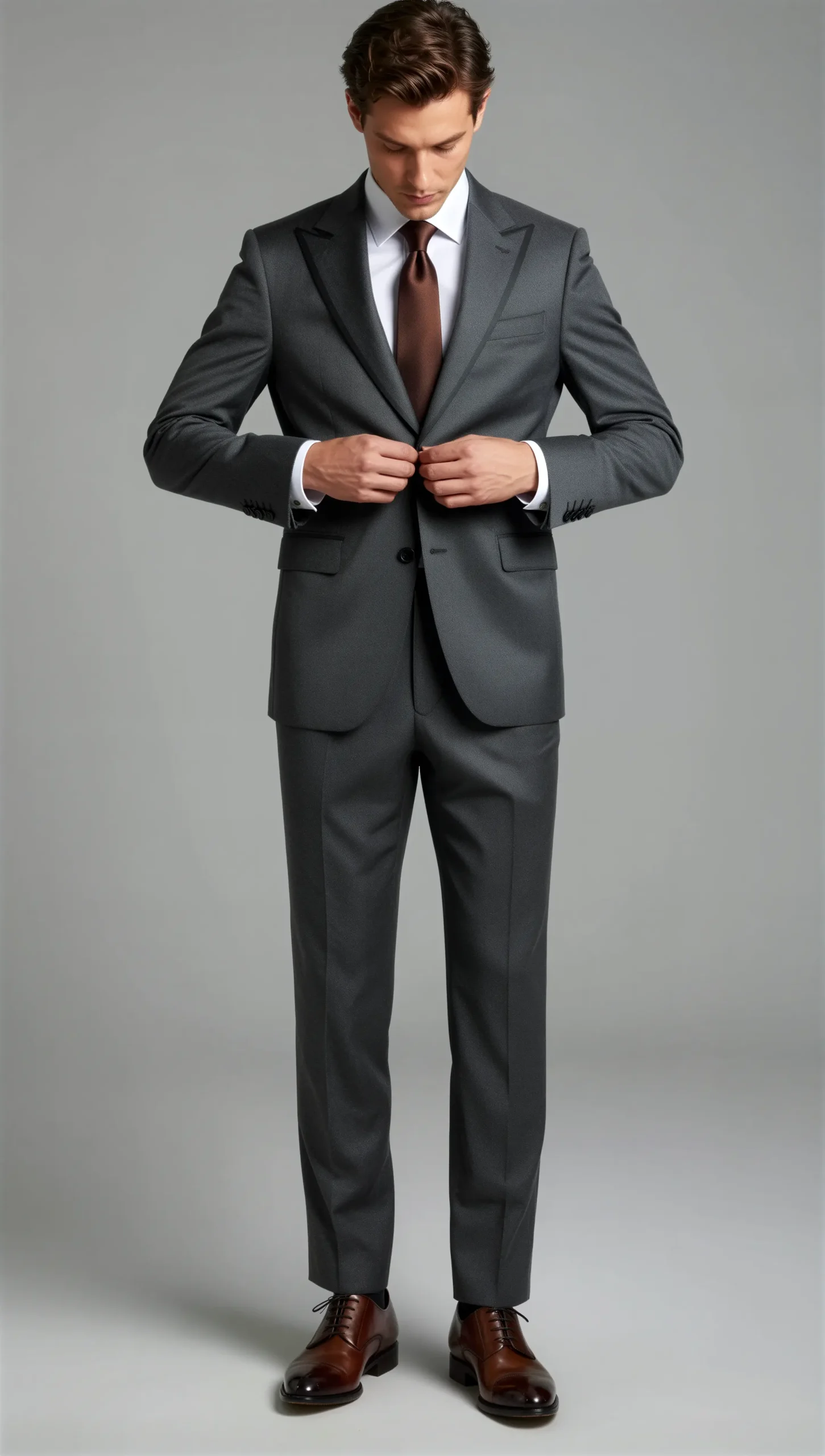 Two piece single breasted peak charcoal grey