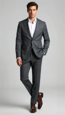 Two piece single breasted peak charcoal grey