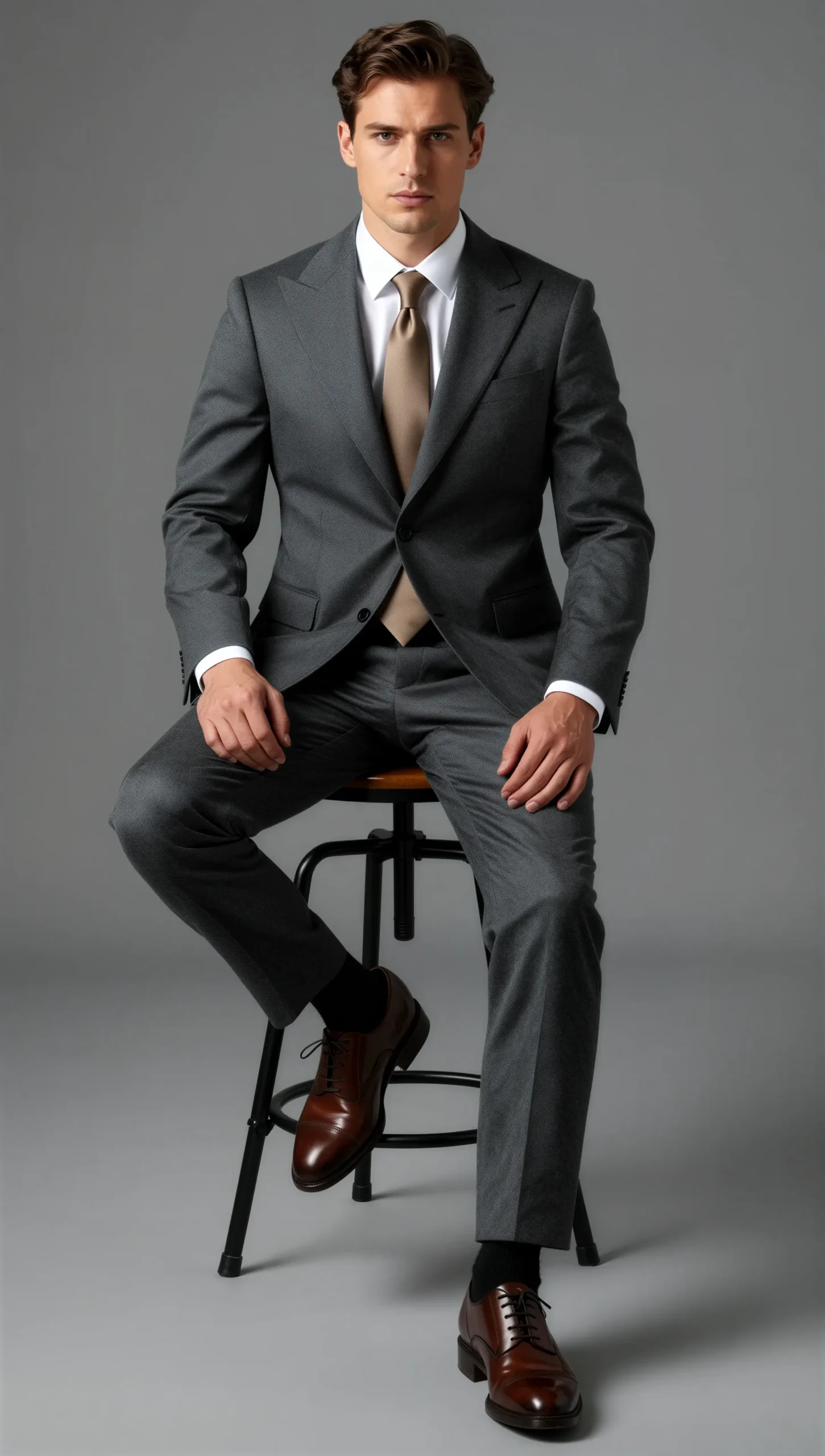 Two piece single breasted peak charcoal grey