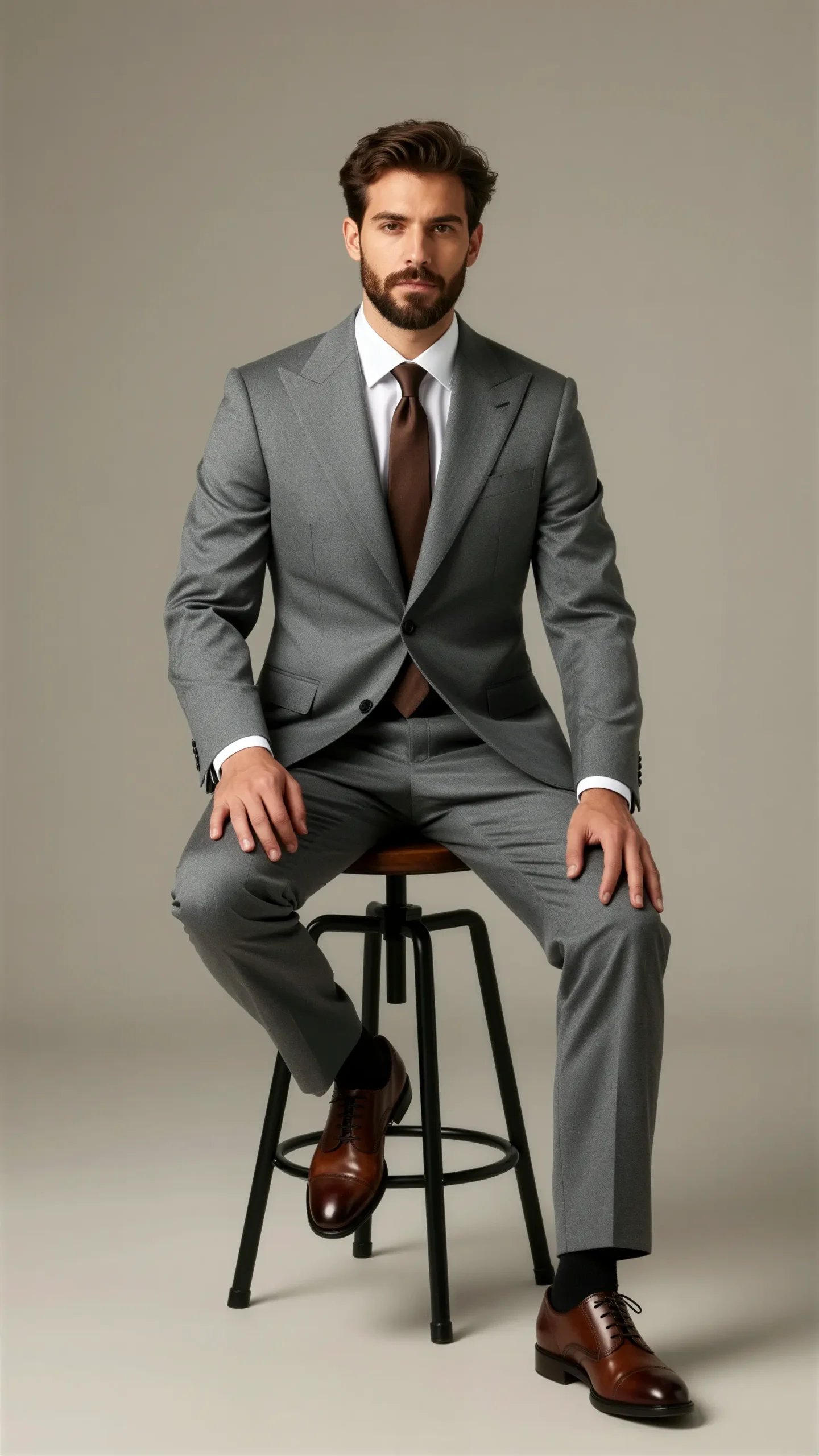 Two piece single breasted peak Lapel Medium grey