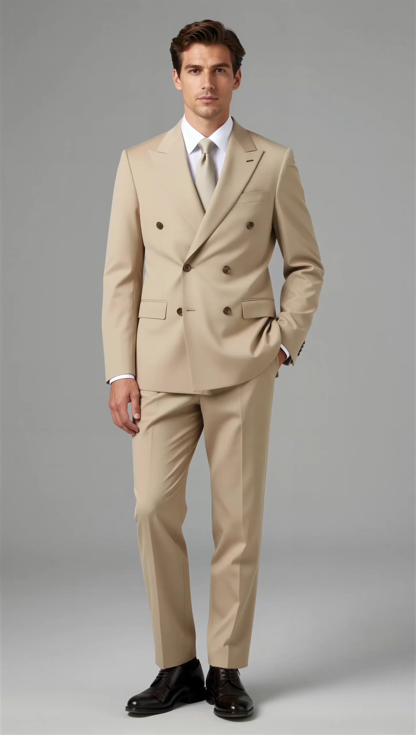 Two piece double breasted peak Beige tan