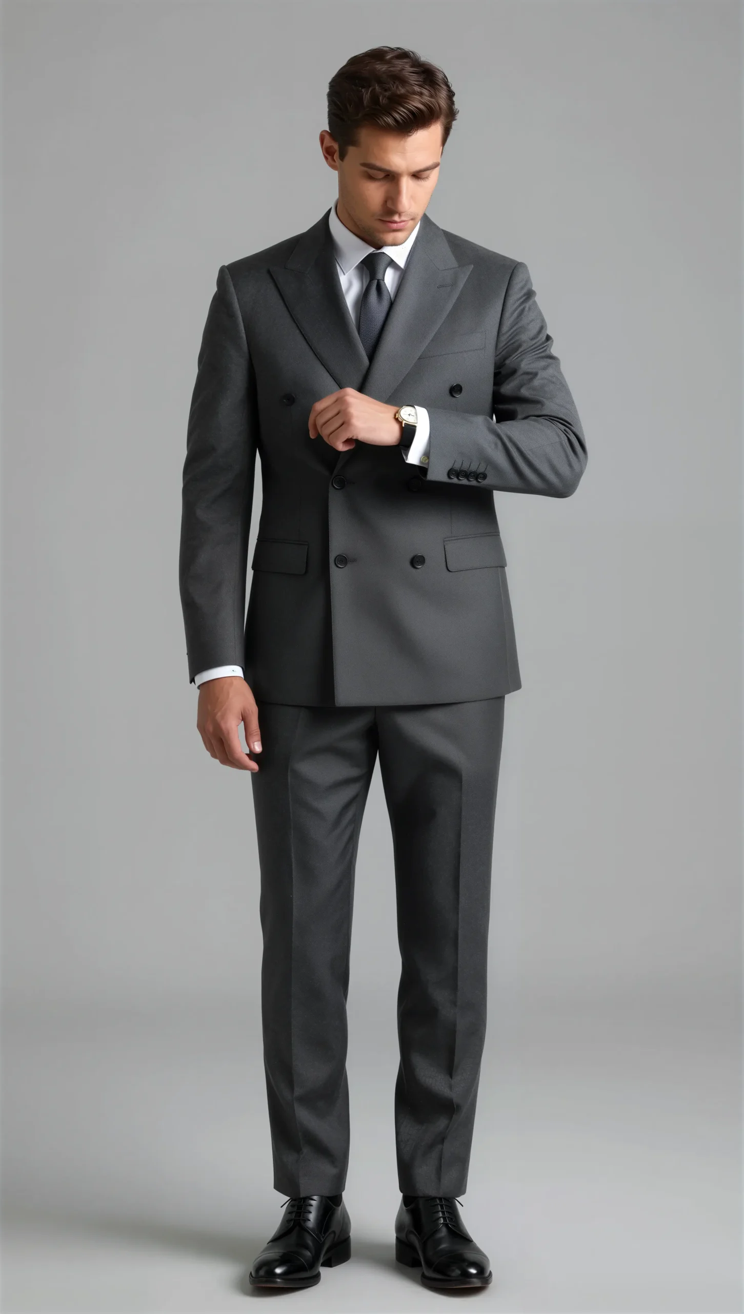 Two piece double breasted peak Charcoal grey