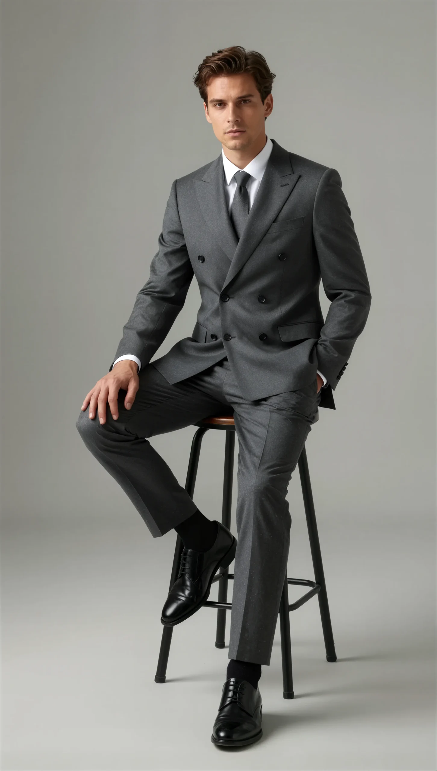 Two piece double breasted peak Charcoal grey