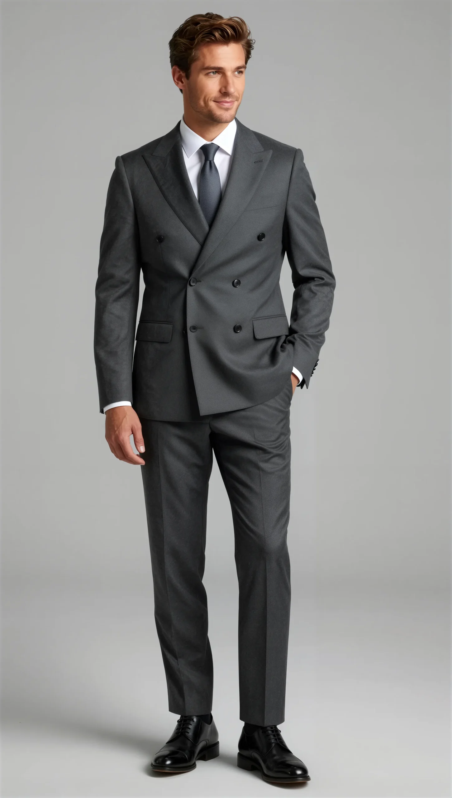 Two piece double breasted peak Charcoal grey